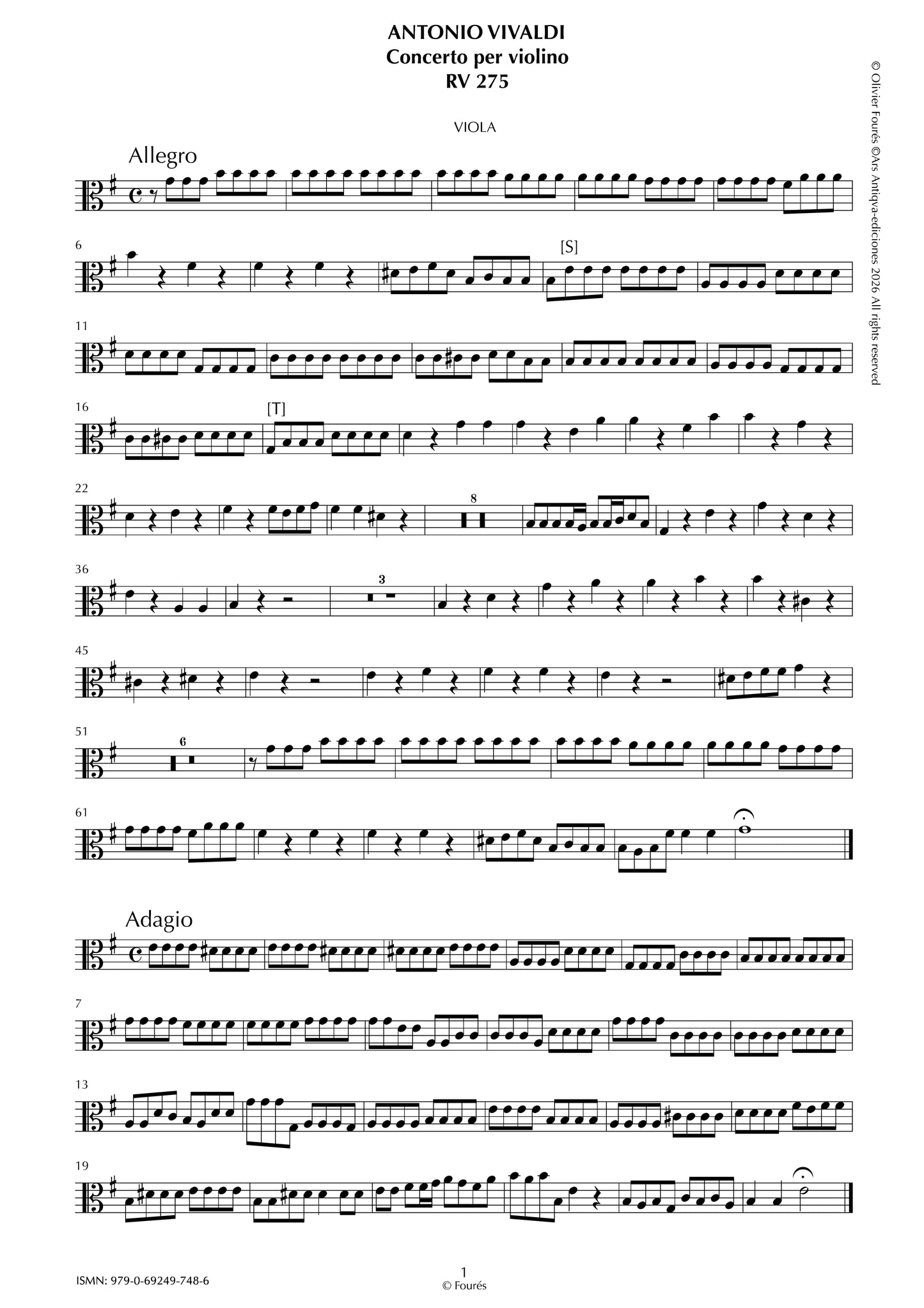 RV 275 Concerto per Violino in mi minore