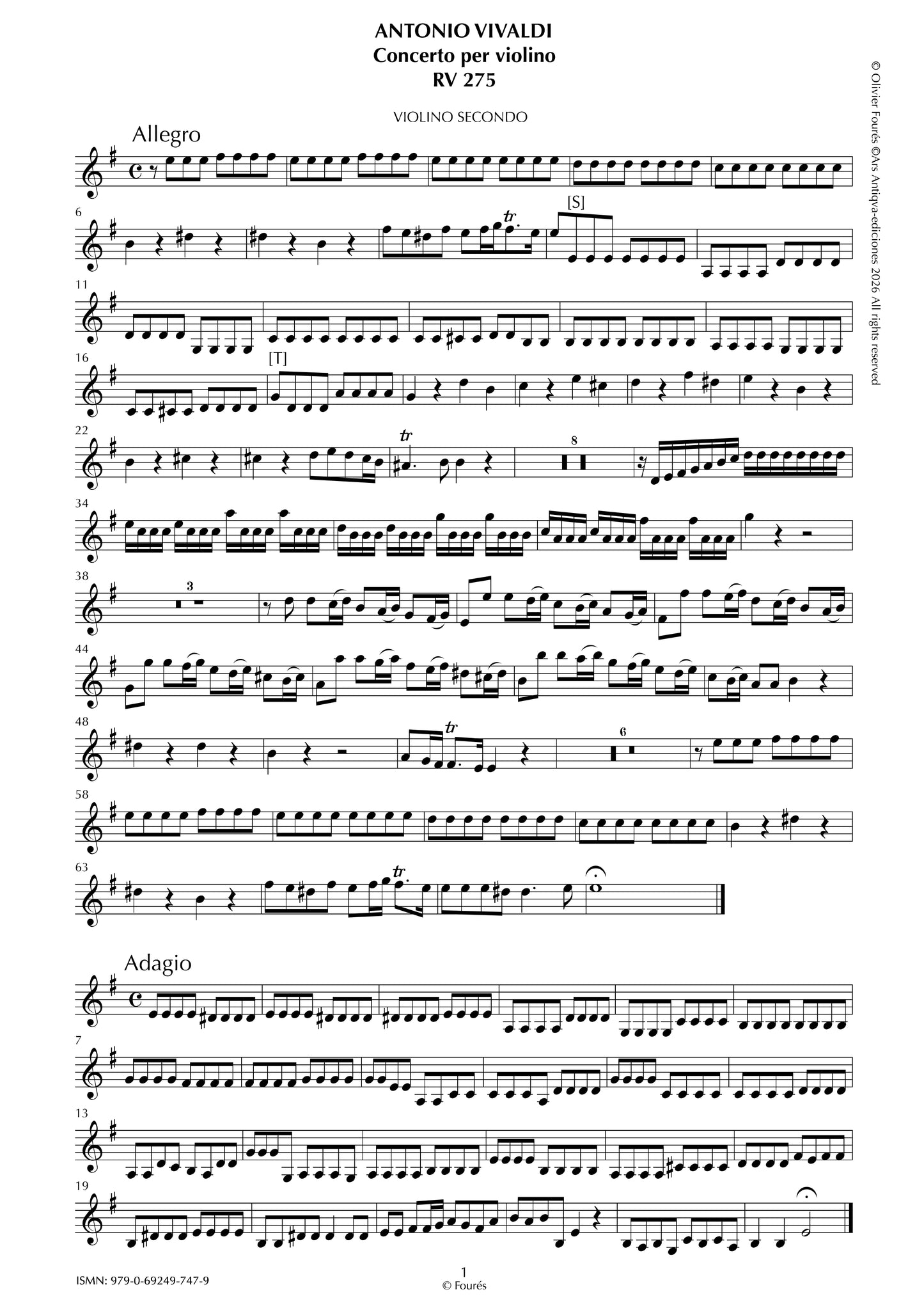 RV 275 Concerto per Violino in mi minore