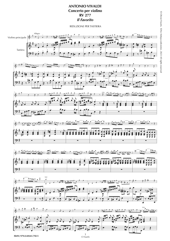 RV 277 Concerto per Violino in mi minore - IL FAVORITO- opera undicesima n.II