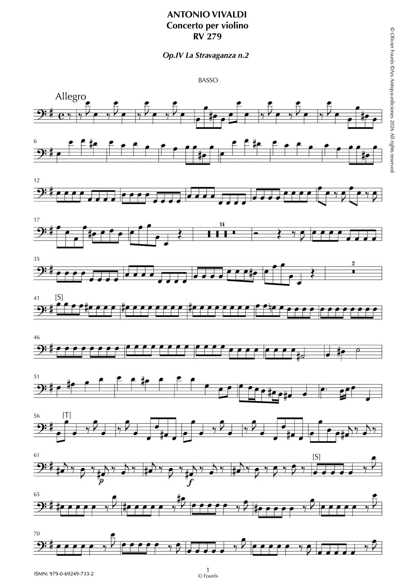 RV 279 Concerto per Violino in mi minore "La Stravaganza" opera quarta N.II