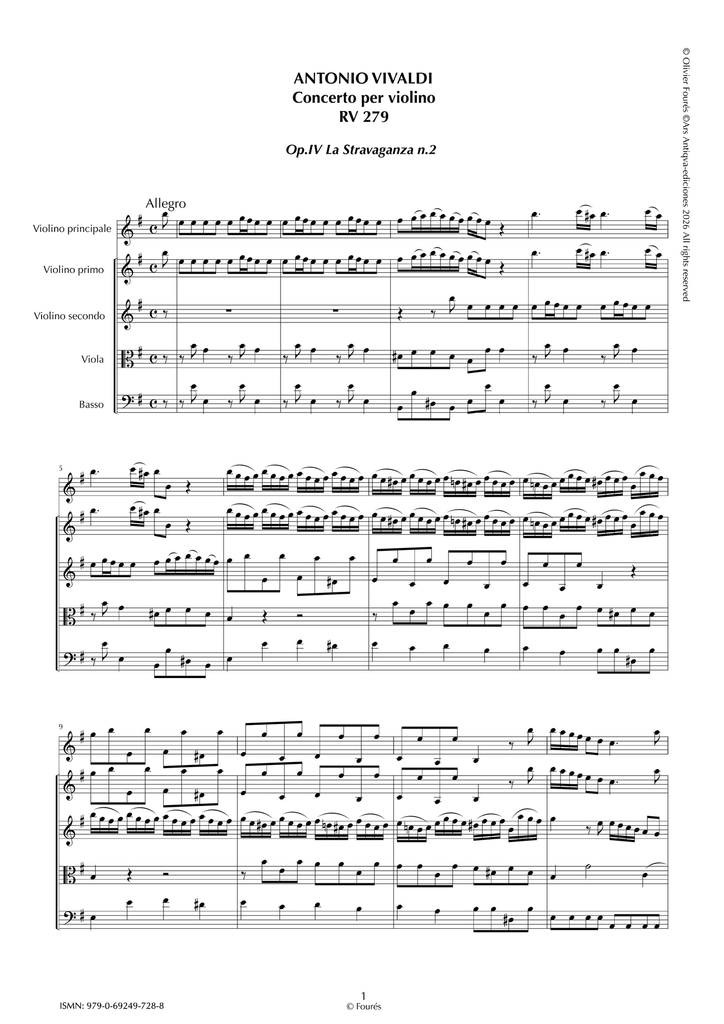 RV 279 Concerto per Violino in mi minore "La Stravaganza" opera quarta N.II