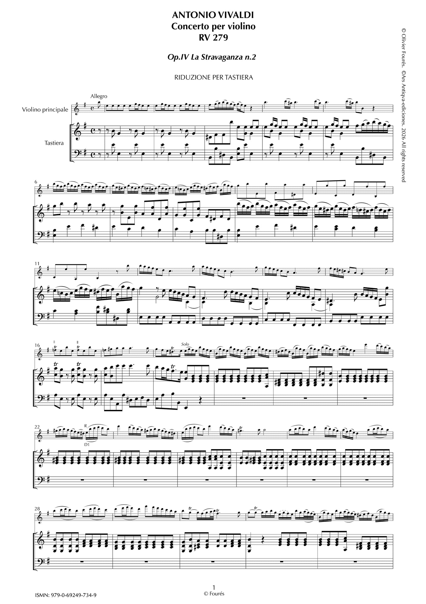 RV 279 Concerto per Violino in mi minore "La Stravaganza" opera quarta N.II