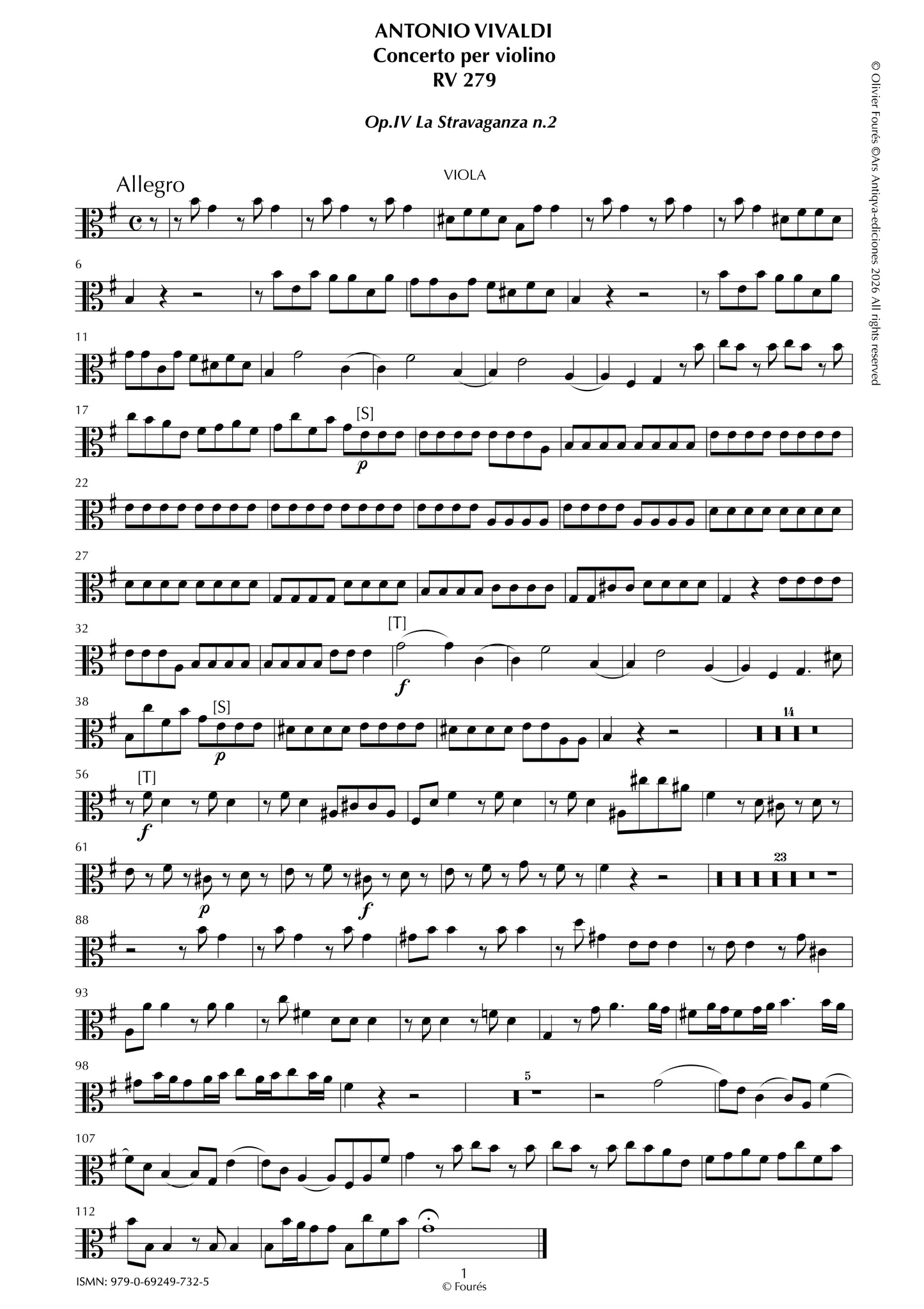RV 279 Concerto per Violino in mi minore "La Stravaganza" opera quarta N.II