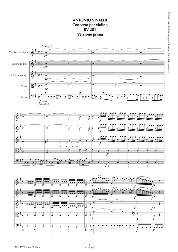 RV 281 Concerto per Violino in mi minore