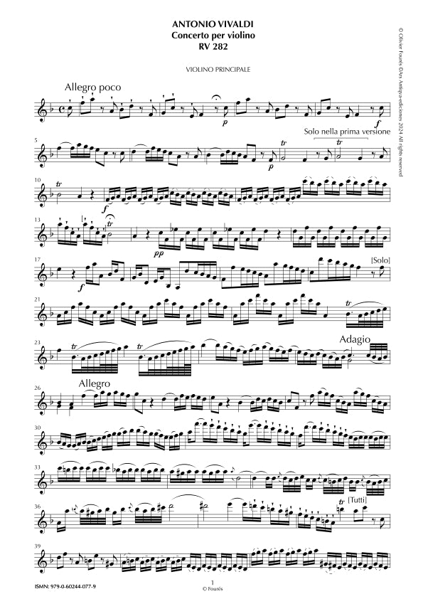 RV 282 Concerto per Violino in Fa maggiore