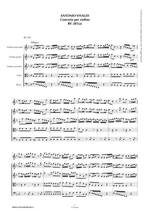 RV 285 Concerto per Violino in Fa maggiore opera settima n.V