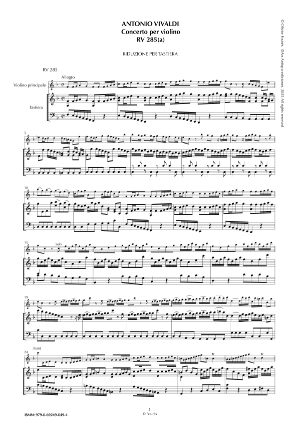 RV 285 Concerto per Violino in Fa maggiore opera settima n.V