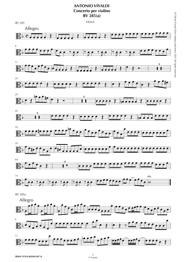 RV 285 Concerto per Violino in Fa maggiore opera settima n.V