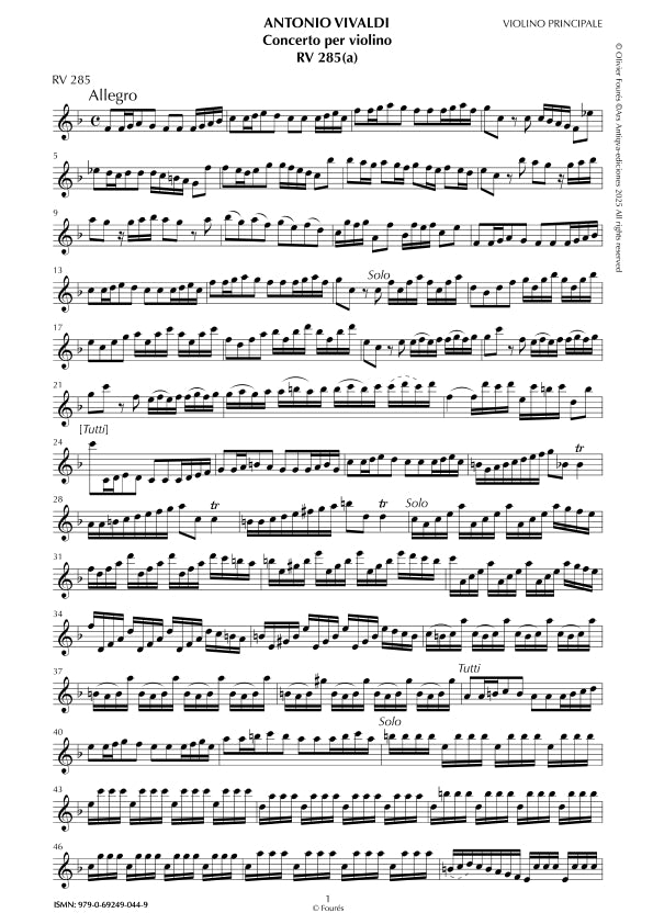 RV 285 Concerto per Violino in Fa maggiore opera settima n.V