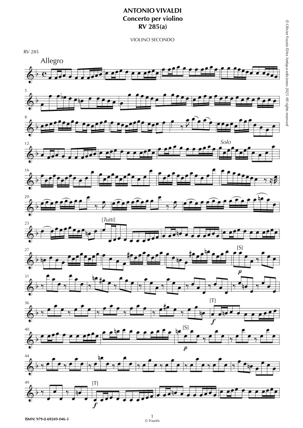 RV 285 Concerto per Violino in Fa maggiore opera settima n.V