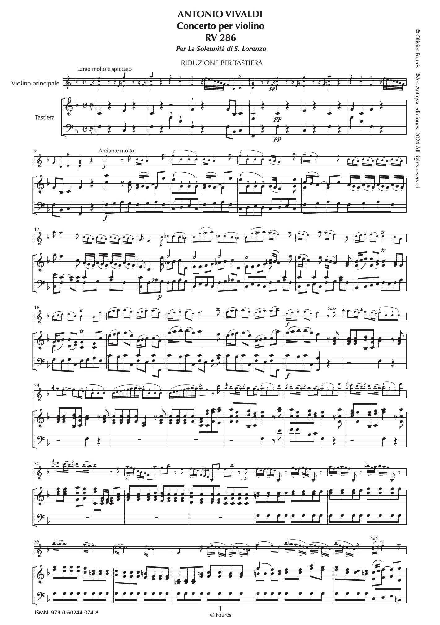 RV 286 Concerto per Violino in Fa maggiore -per la Solennità di San Lorenzo- per Anna Maria