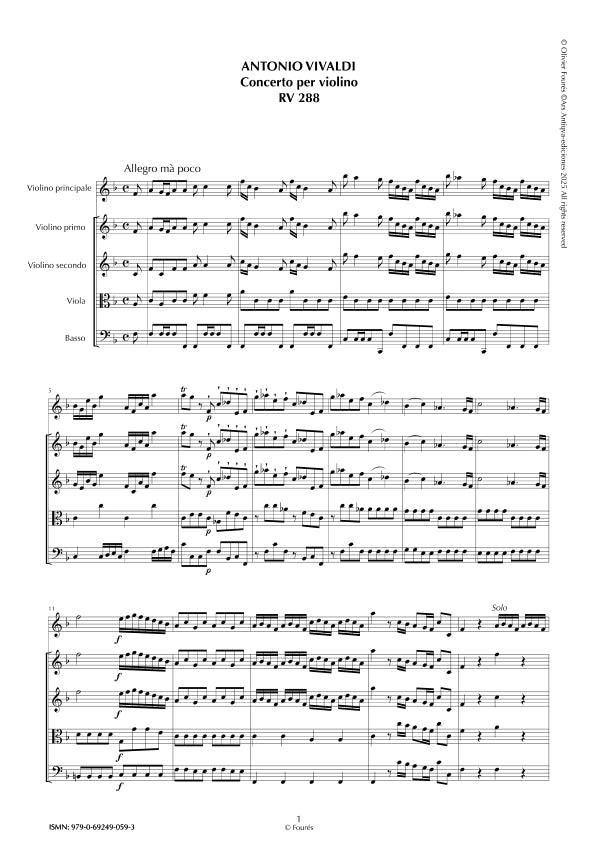 RV 288 Concerto per Violino in Fa maggiore
