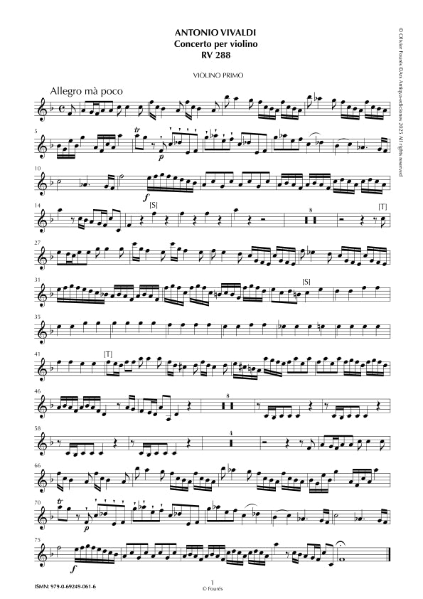 RV 288 Concerto per Violino in Fa maggiore