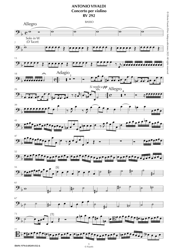RV 292 Concerto per Violino in Fa maggiore