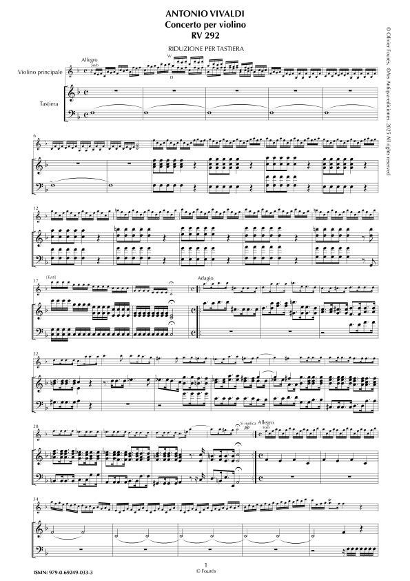 RV 292 Concerto per Violino in Fa maggiore