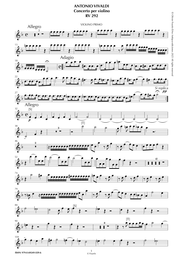RV 292 Concerto per Violino in Fa maggiore