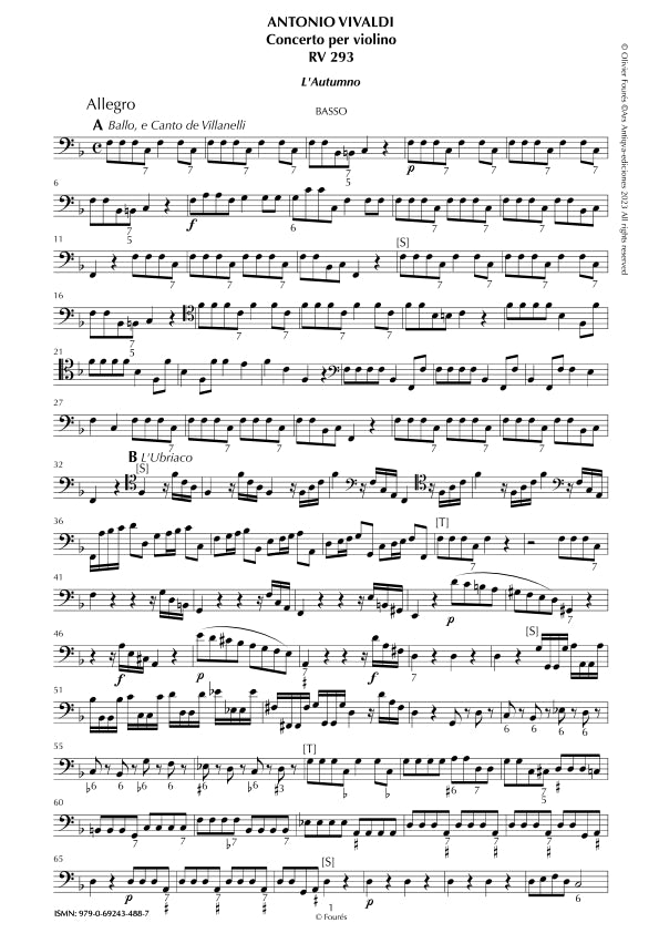 RV 293 "Le quatro stagioni" III. "L´AUTUMNO" Concerto per violino in Fa maggiore. "Il Cimento dell´Armonia e dell´Invenzione" Opera ottava n.III