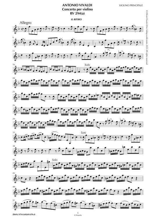 RV 294 Concerto per Violino in Fa maggiore -IL RITIRO- opera settima n.X