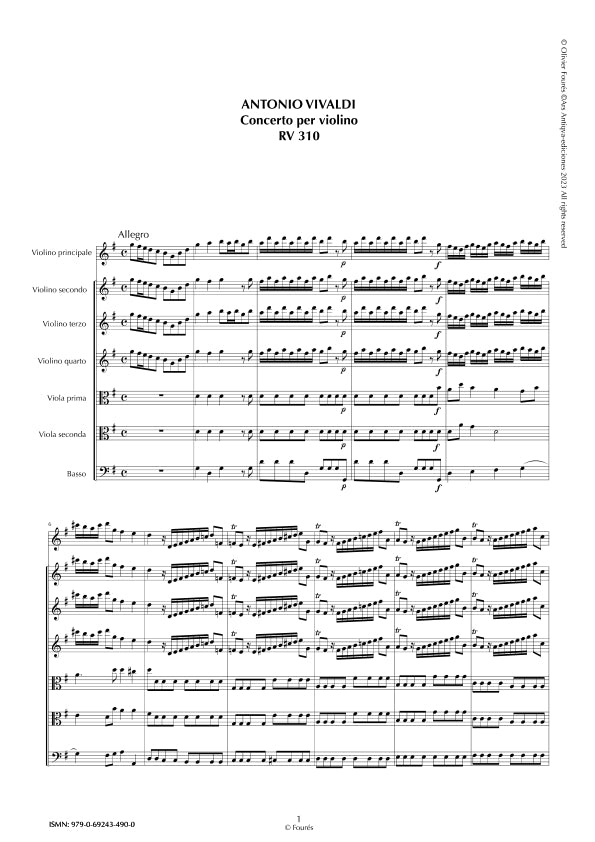 RV 310 Concerto per Violino in Sol maggiore. "L´Estro armonico" Opera terza n.III