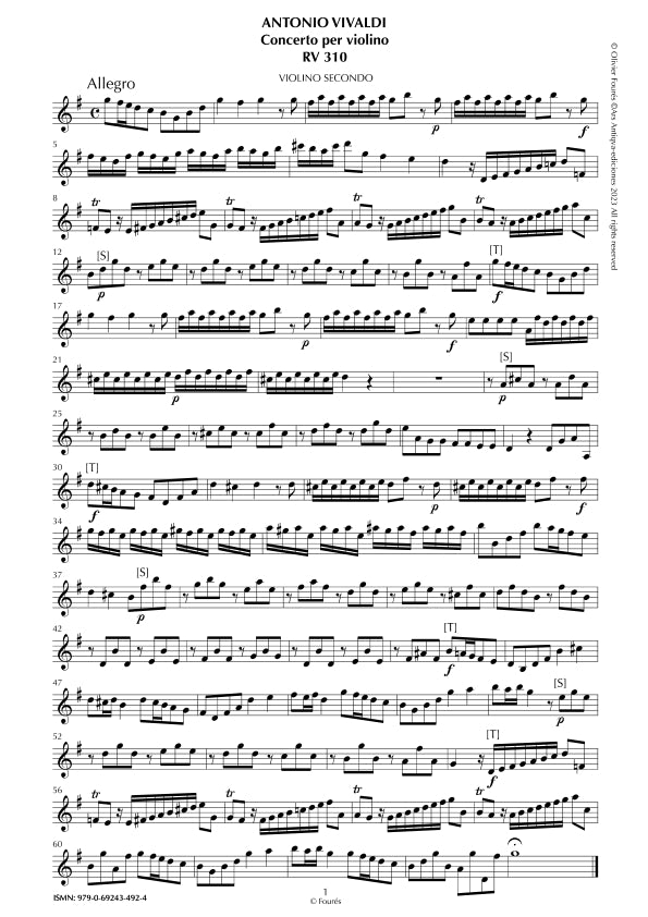 RV 310 Concerto per Violino in Sol maggiore. "L´Estro armonico" Opera terza n.III