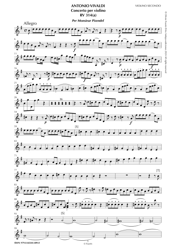 RV 314 /RV 314a Concerto per Violino in Sol maggiore -per Monsieur Pisendel-