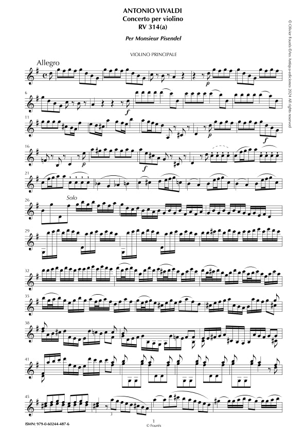 RV 314 /RV 314a Concerto per Violino in Sol maggiore -per Monsieur Pisendel-
