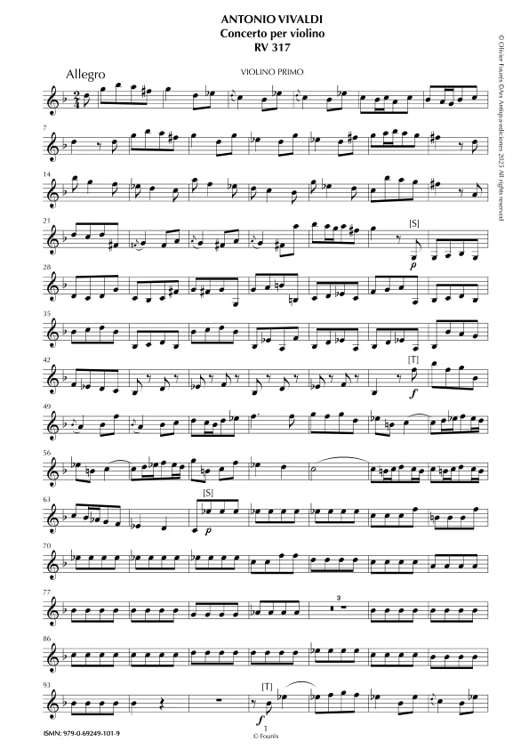 RV 317 Concerto per Violino in sol minore. Opera duodecima N.I