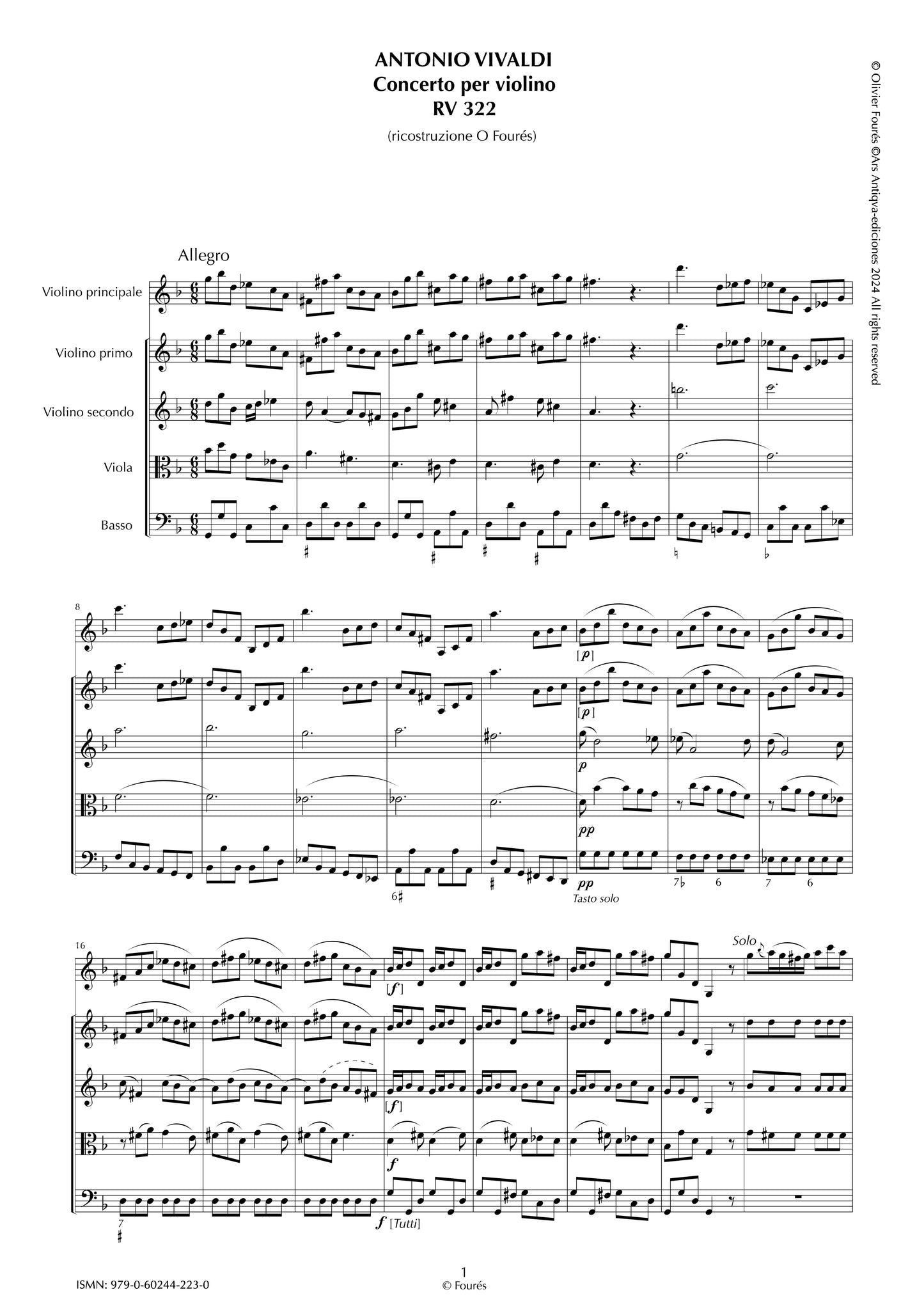 RV 322 Concerto per Violino in sol minore