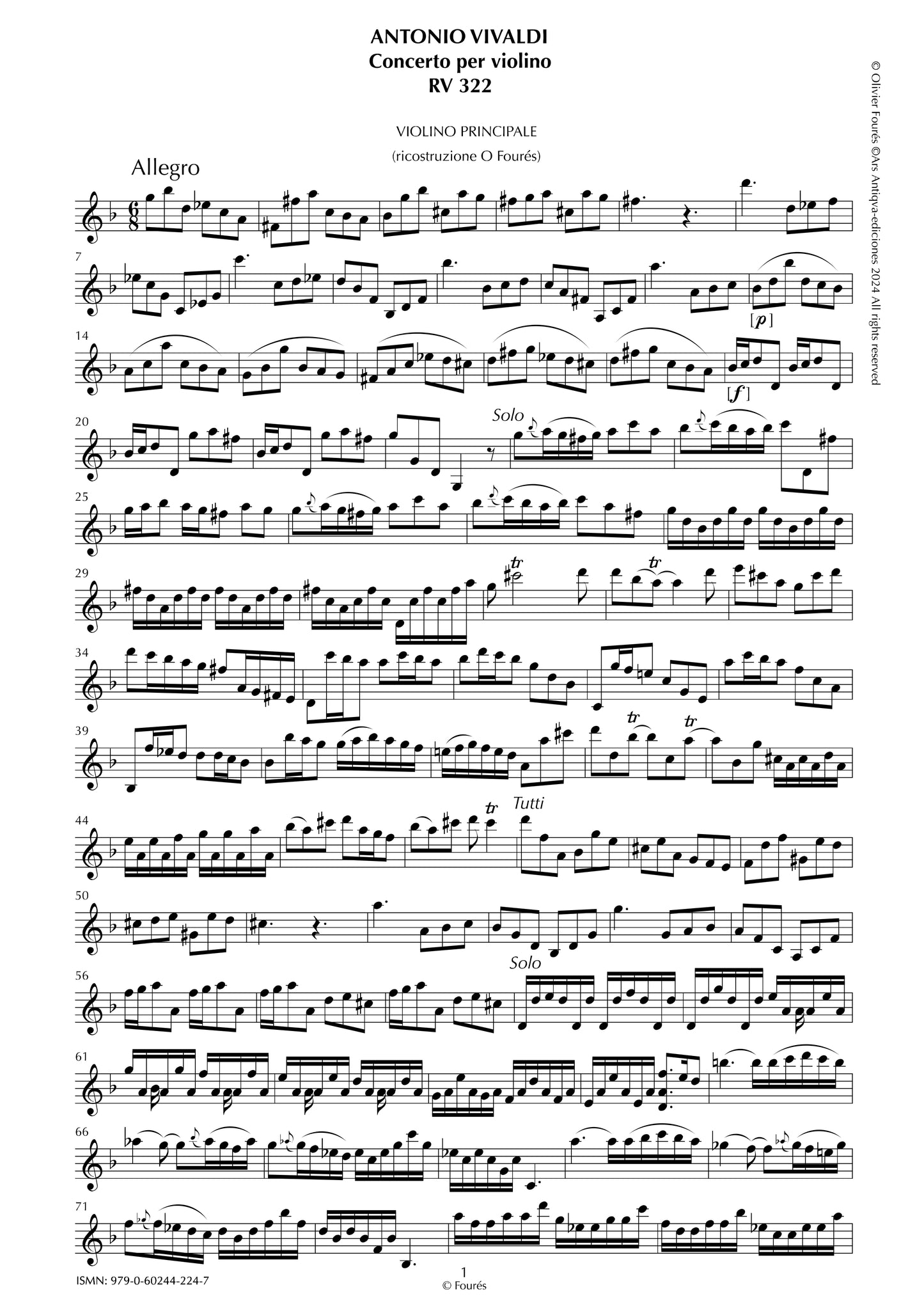 RV 322 Concerto per Violino in sol minore