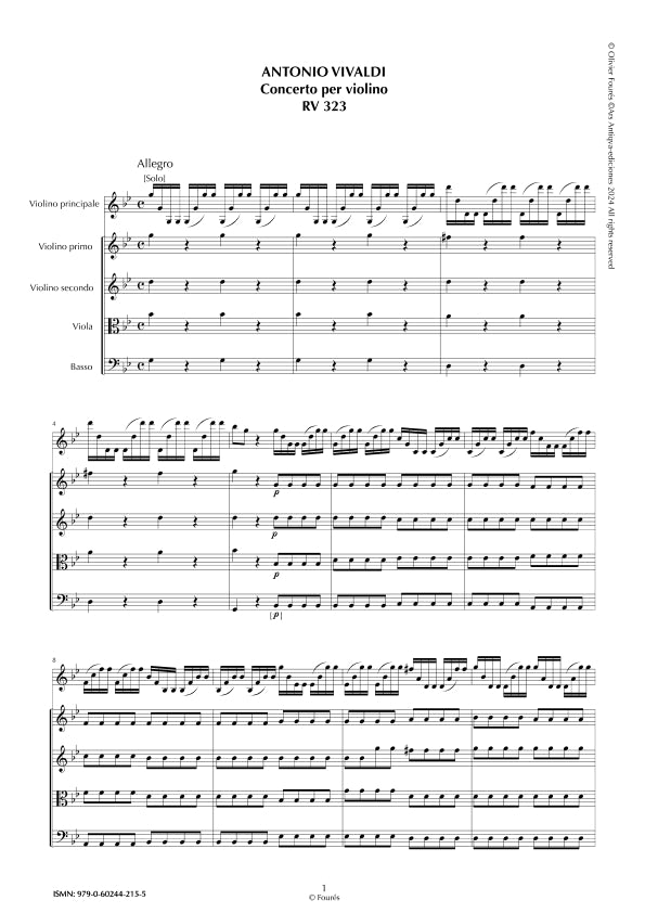 RV 323 Concerto per Violino in sol minore