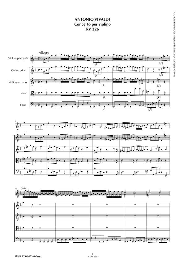 RV 326 Concerto per Violino in sol minore opera settima n.III