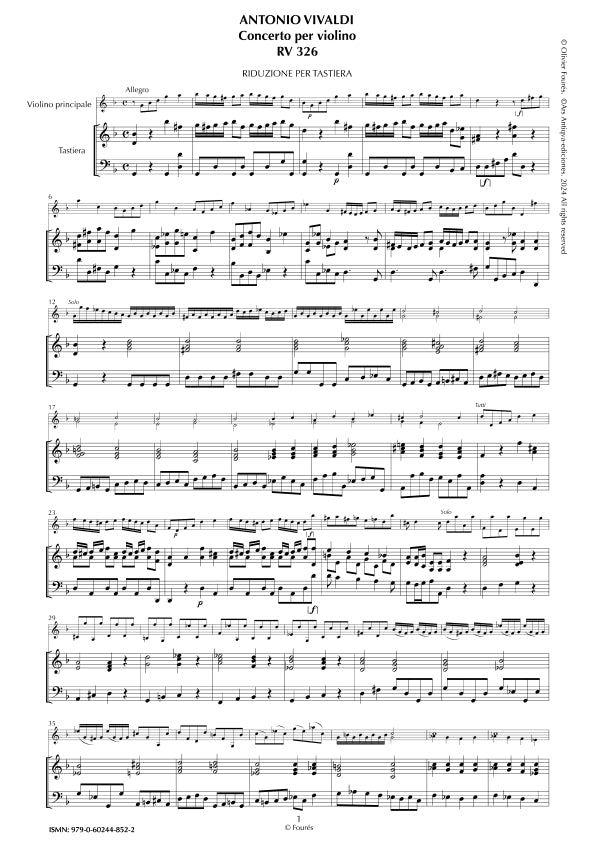 RV 326 Concerto per Violino in sol minore opera settima n.III