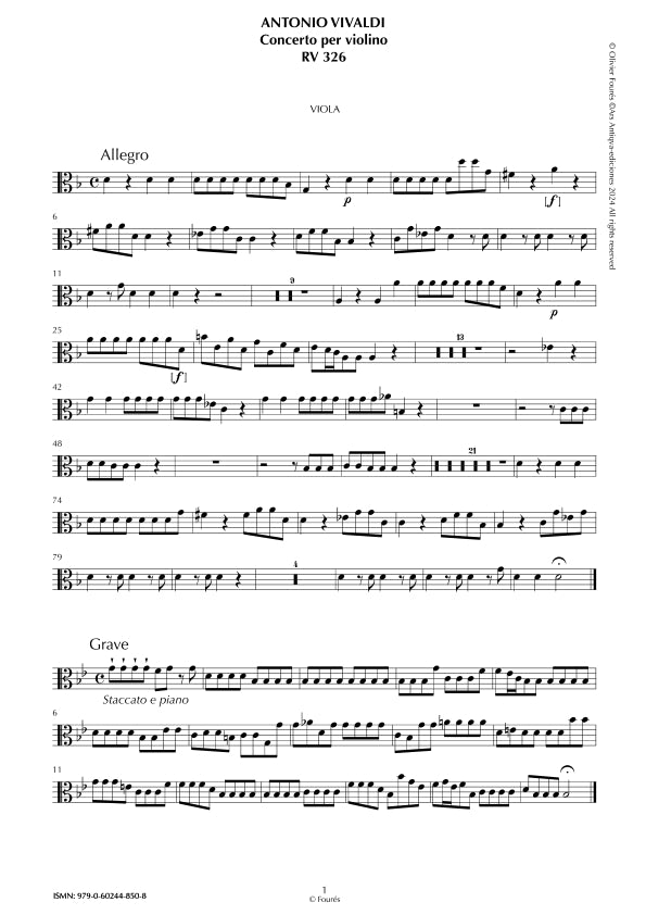 RV 326 Concerto per Violino in sol minore opera settima n.III