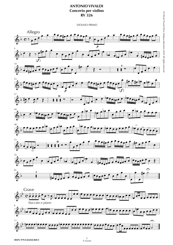 RV 326 Concerto per Violino in sol minore opera settima n.III
