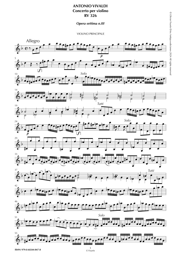 RV 326 Concerto per Violino in sol minore opera settima n.III
