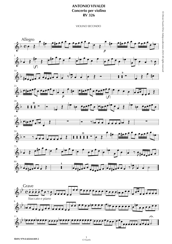 RV 326 Concerto per Violino in sol minore opera settima n.III