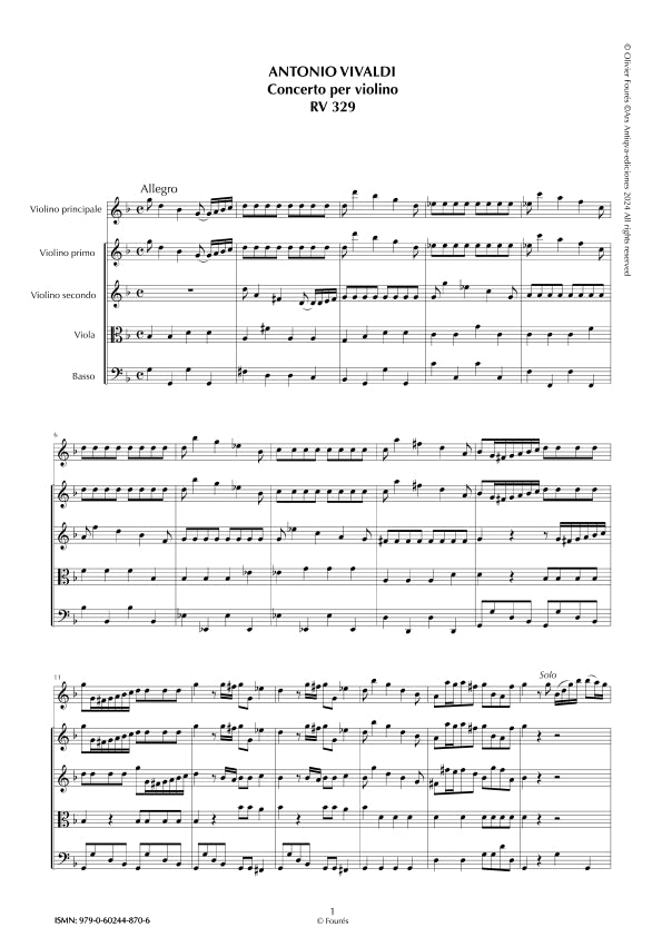 RV 329 Concerto per Violino in sol minore