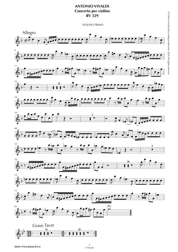 RV 329 Concerto per Violino in sol minore