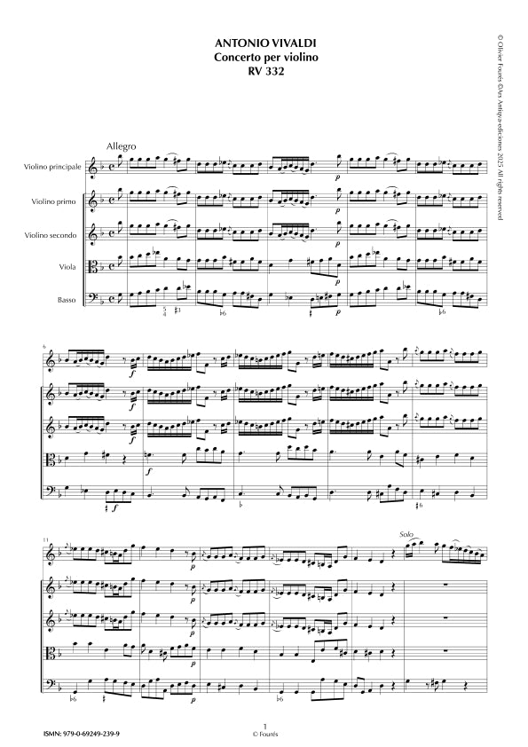 RV 332 Concerto per Violino in sol minore "Il Cimento dell´Armonia e dell´Invenzione" opera ottava N.VIII