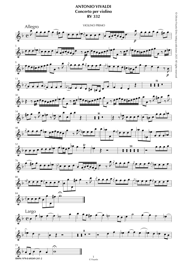 RV 332 Concerto per Violino in sol minore "Il Cimento dell´Armonia e dell´Invenzione" opera ottava N.VIII