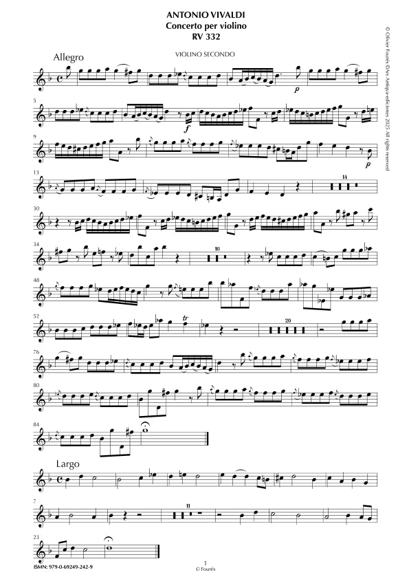 RV 332 Concerto per Violino in sol minore "Il Cimento dell´Armonia e dell´Invenzione" opera ottava N.VIII