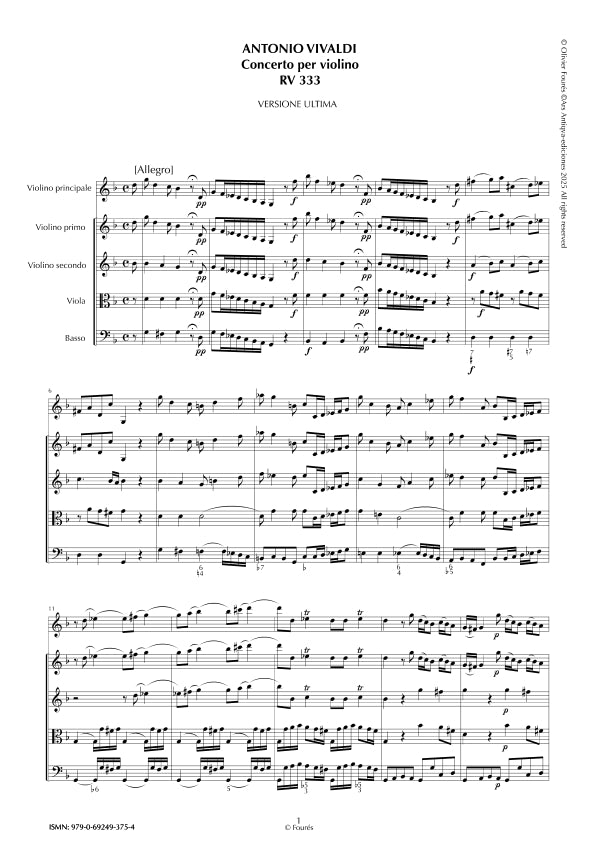 RV 333 Concerto per Violino in sol minore