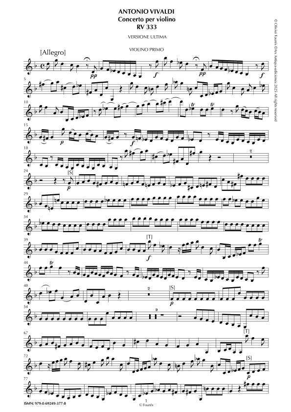 RV 333 Concerto per Violino in sol minore