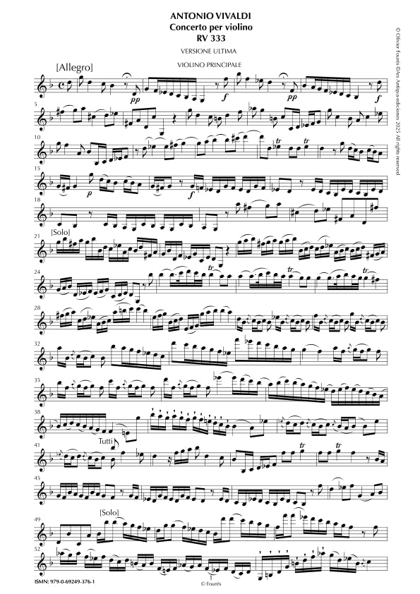 RV 333 Concerto per Violino in sol minore