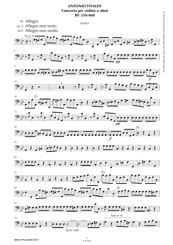 RV 334 / RV 460 Concerto per Violino ò Oboè in sol minore "La Cetra" opera nona n.III (RV 334); Opera undecima n.VI (RV 460)