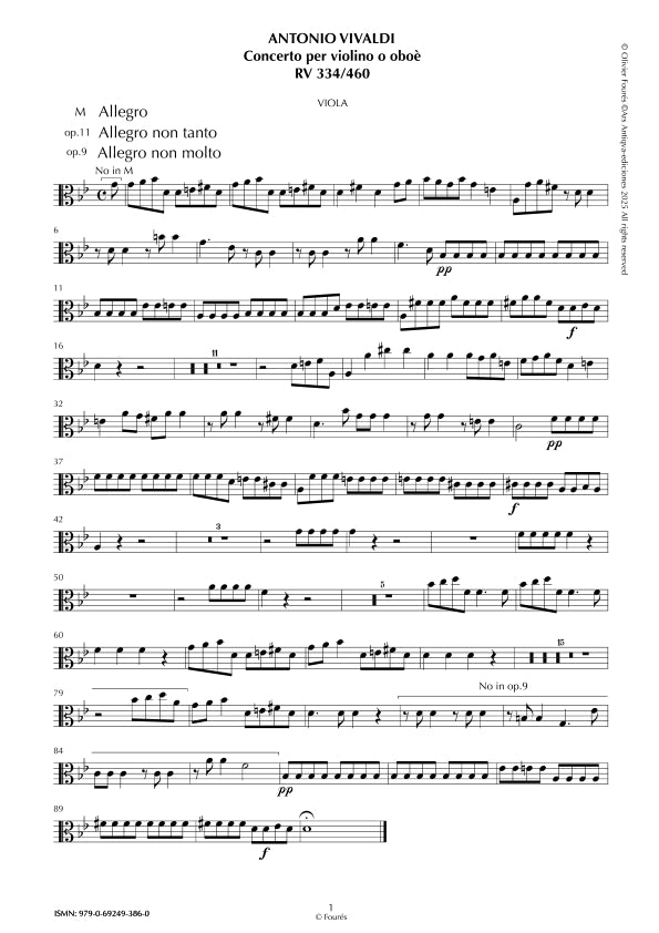 RV 334 / RV 460 Concerto per Violino ò Oboè in sol minore "La Cetra" opera nona n.III (RV 334); Opera undecima n.VI (RV 460)