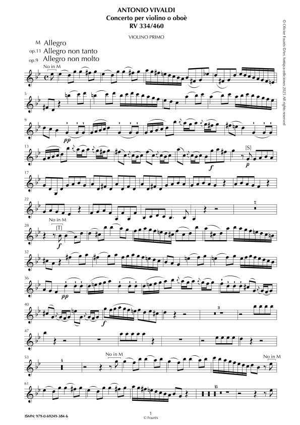 RV 334 / RV 460 Concerto per Violino ò Oboè in sol minore "La Cetra" opera nona n.III (RV 334); Opera undecima n.VI (RV 460)