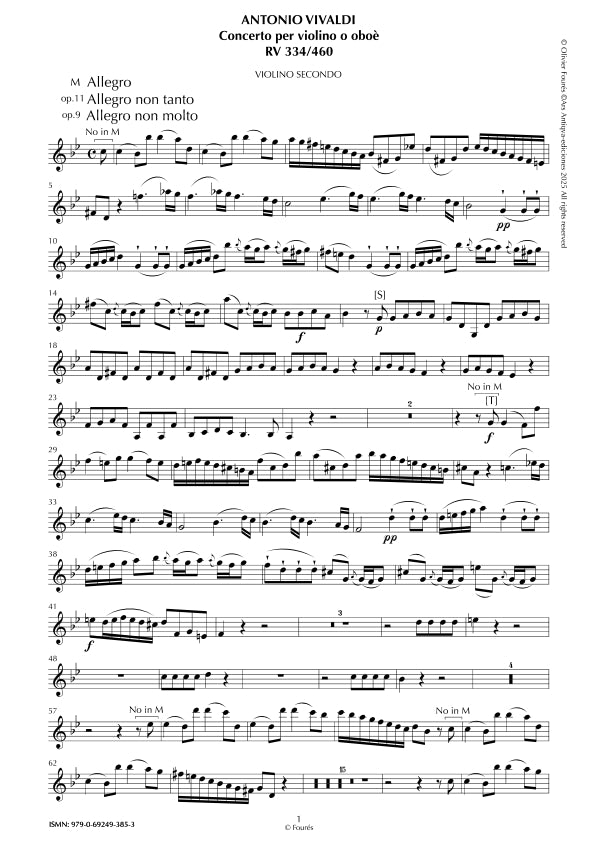 RV 334 / RV 460 Concerto per Violino ò Oboè in sol minore "La Cetra" opera nona n.III (RV 334); Opera undecima n.VI (RV 460)