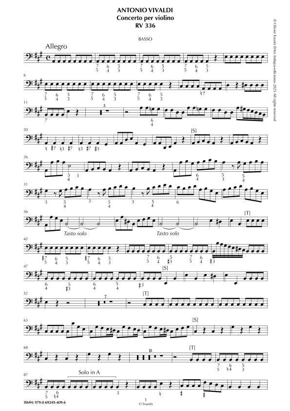 RV 336 Concerto per Violino in La maggiore opera undecima n.III