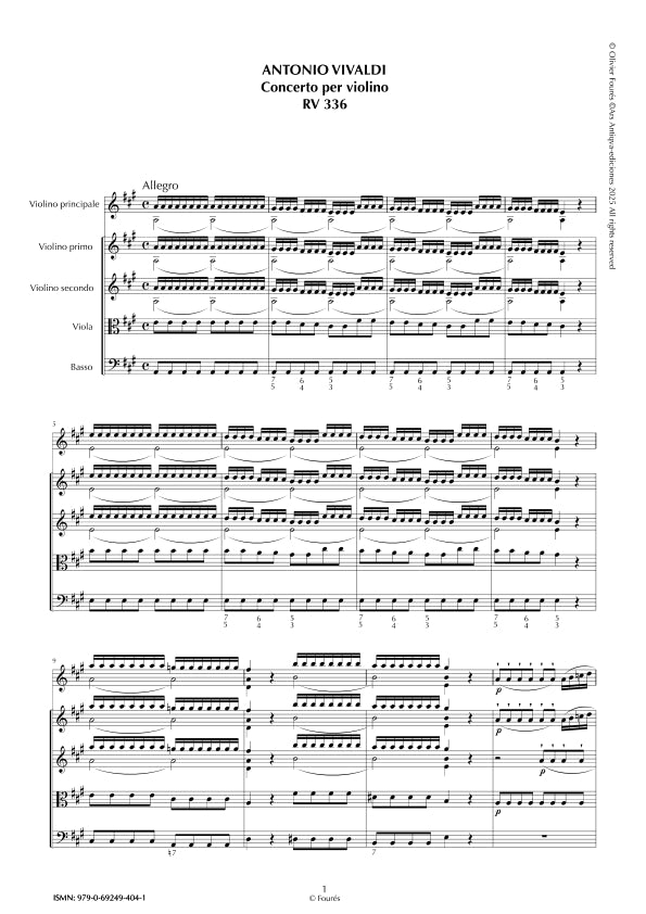 RV 336 Concerto per Violino in La maggiore opera undecima n.III